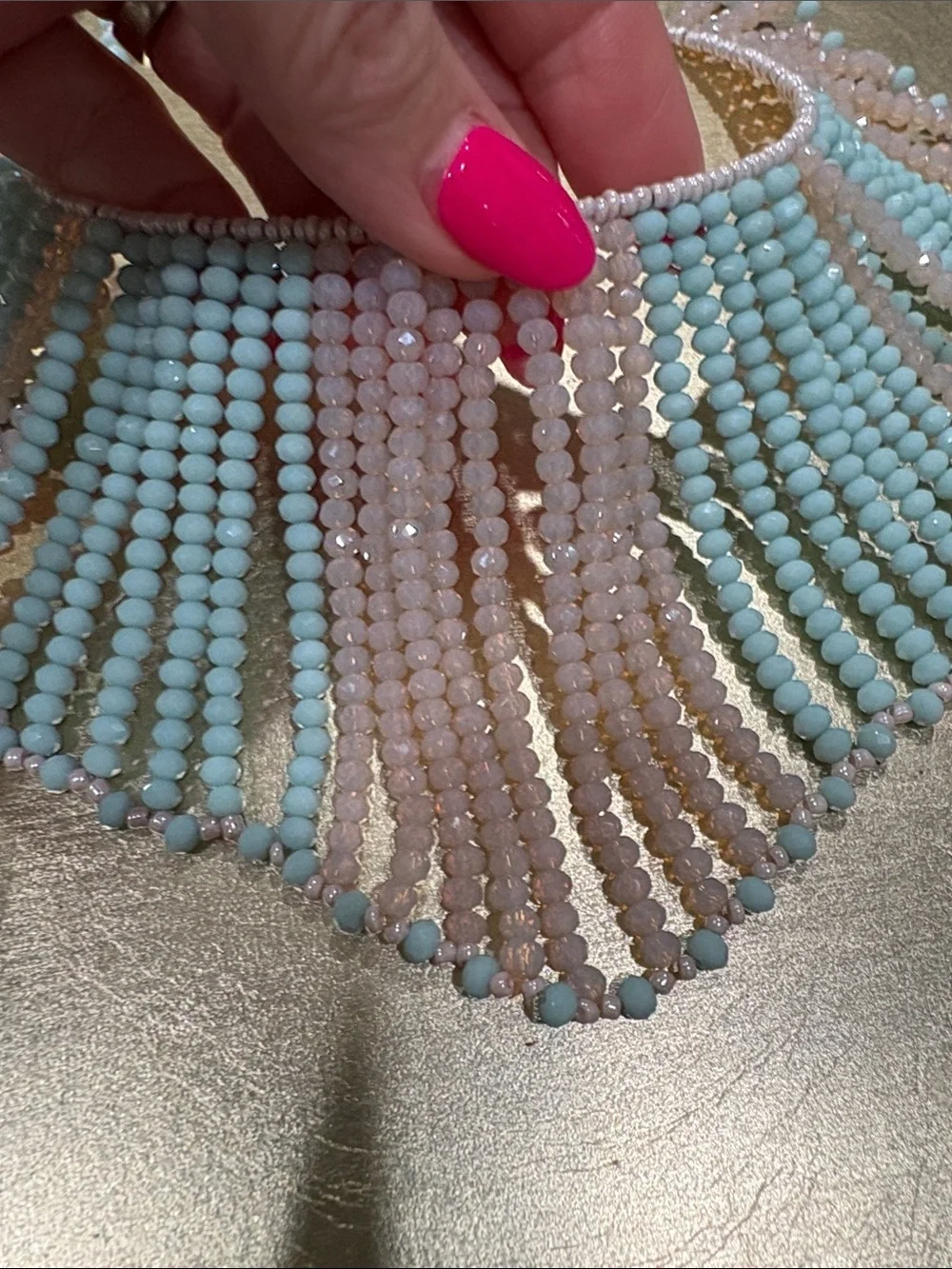 Statement chocker necklace graduated crystal beads Blue Pink Beads bib style